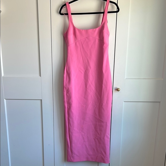 Zara Bright Pink Fitted Midi Dress | M - Picture 2 of 4
